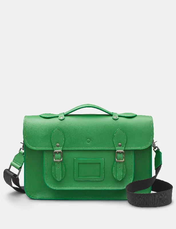 Convertible satchel that can be worn as a crossbody or shoulder bagBelforte 14" Green Leather Satchel Bag