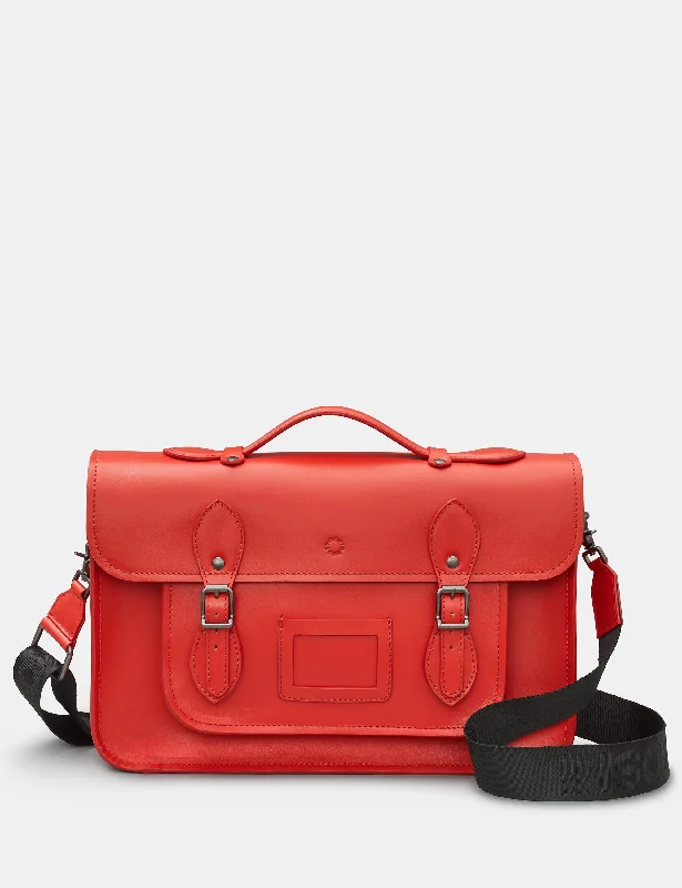 Leatherette satchel with a quilted pattern for a sophisticated styleBelforte 14" Red Leather Satchel Bag