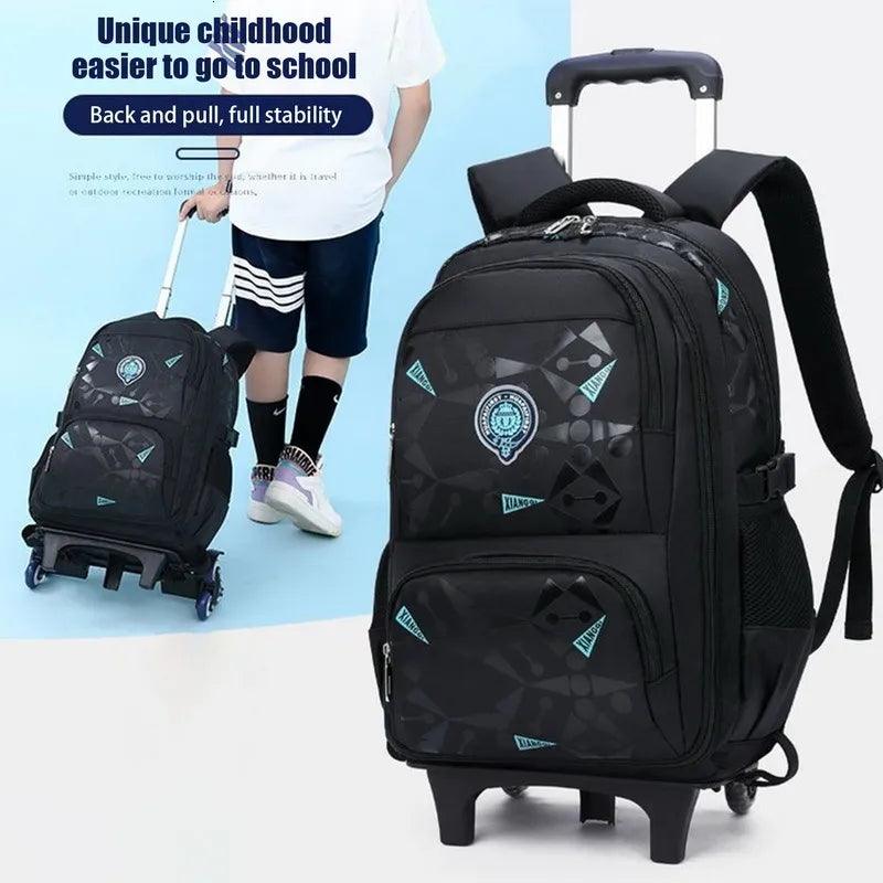 Men's minimalist leather backpack with simple design for casual outingsTrolley School Backpack – Children’s Wheels Rolling Bag – KL0691