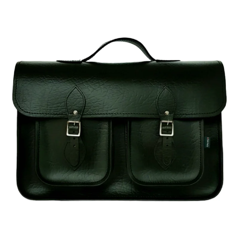 Satchel with multiple compartments and dividers for organizationTwin Pocket Executive Handmade Leather Satchel - British Racing Green