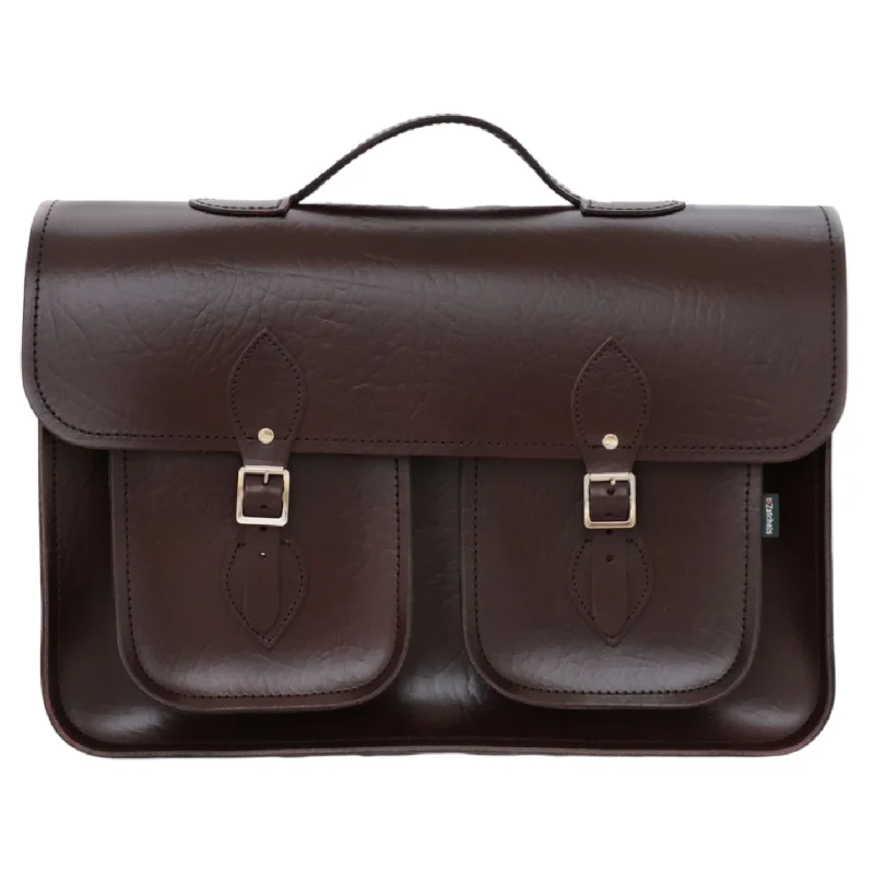 Metallic satchel with a shiny finish for evening eventsTwin Pocket Executive Handmade Leather Satchel - Marsala Red