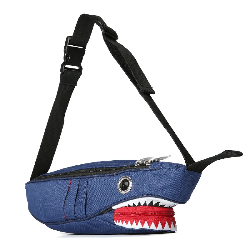 Compact men's waist bags for everyday useUnisex Canvas Shark Shape Multi-Pocket Chest Bag Cartoon Casual Super Soft Large Capacity Multifunction Messenger Crossbody Bags Shoulder Bag