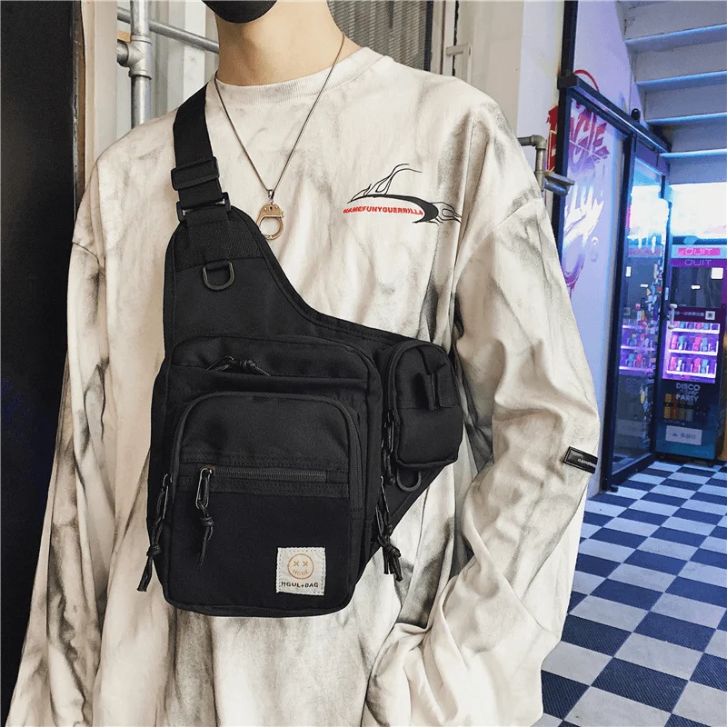 Men's chest bags with a removable interior dividerUnisex Oxford Cloth Multifunctional Tactical Reflective at Night Personality Hip-Hop Chest Bag Shoulder Bag