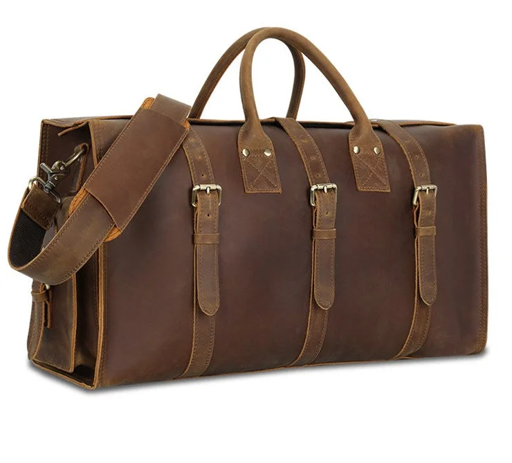 Canvas duffel bags with reinforced corners for increased durabilityVintage Cowhide Leather Duffel Weekender Bag Overnight Bag