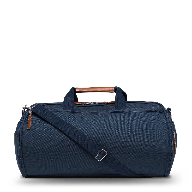 Anti-theft duffel bags with hidden zippers and slash-resistant fabricLarge Garment Duffel Bag- Navy/Navy